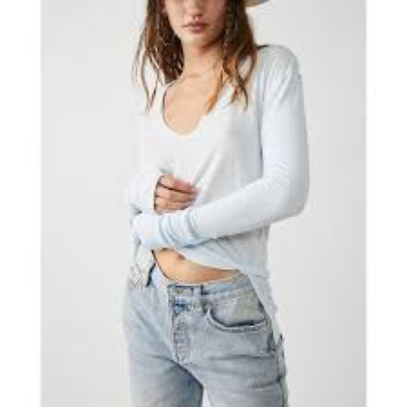 Free People Fresh and Clean long sleeve top in Sub Zero (pale light blue). NWT - Picture 2 of 8